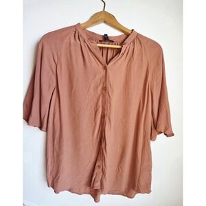 Banana Republic Shirt Womens Large Tall Orange Rayon Viscose New Button Dress